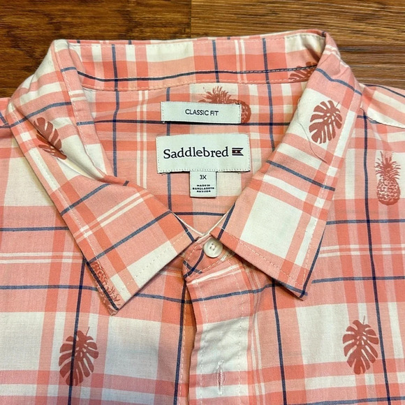 Saddlebred Tropical Pink Pineapple Mens Button Down Size 3X - Picture 2 of 7